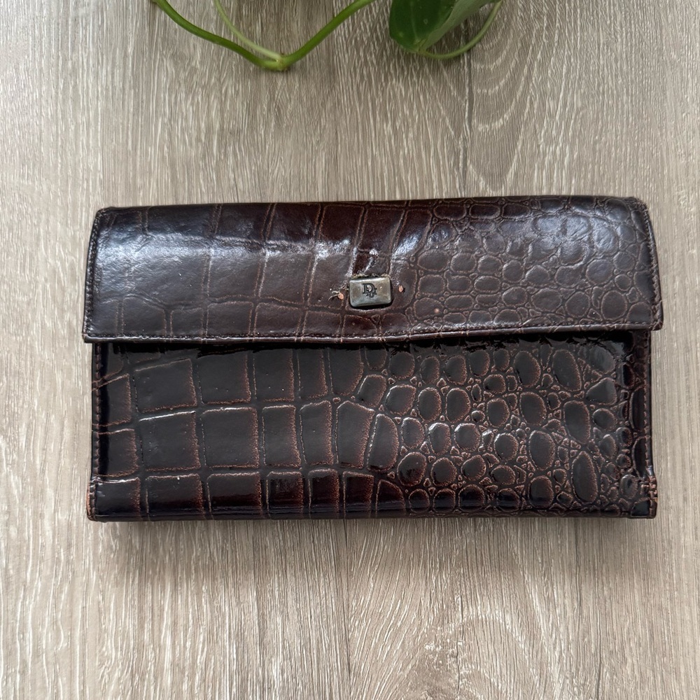 Vintage Dior Wallet, Embossed Leather, Crocodile 1960’s